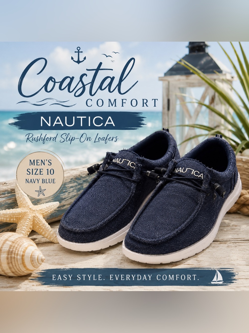 Nautica Men's Rushford Slip-On Loafers in Navy and White Size 10